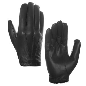 Harssidanzar Mens Thin Unlined leather police duty gloves touchscreen GM031,Black,Size L