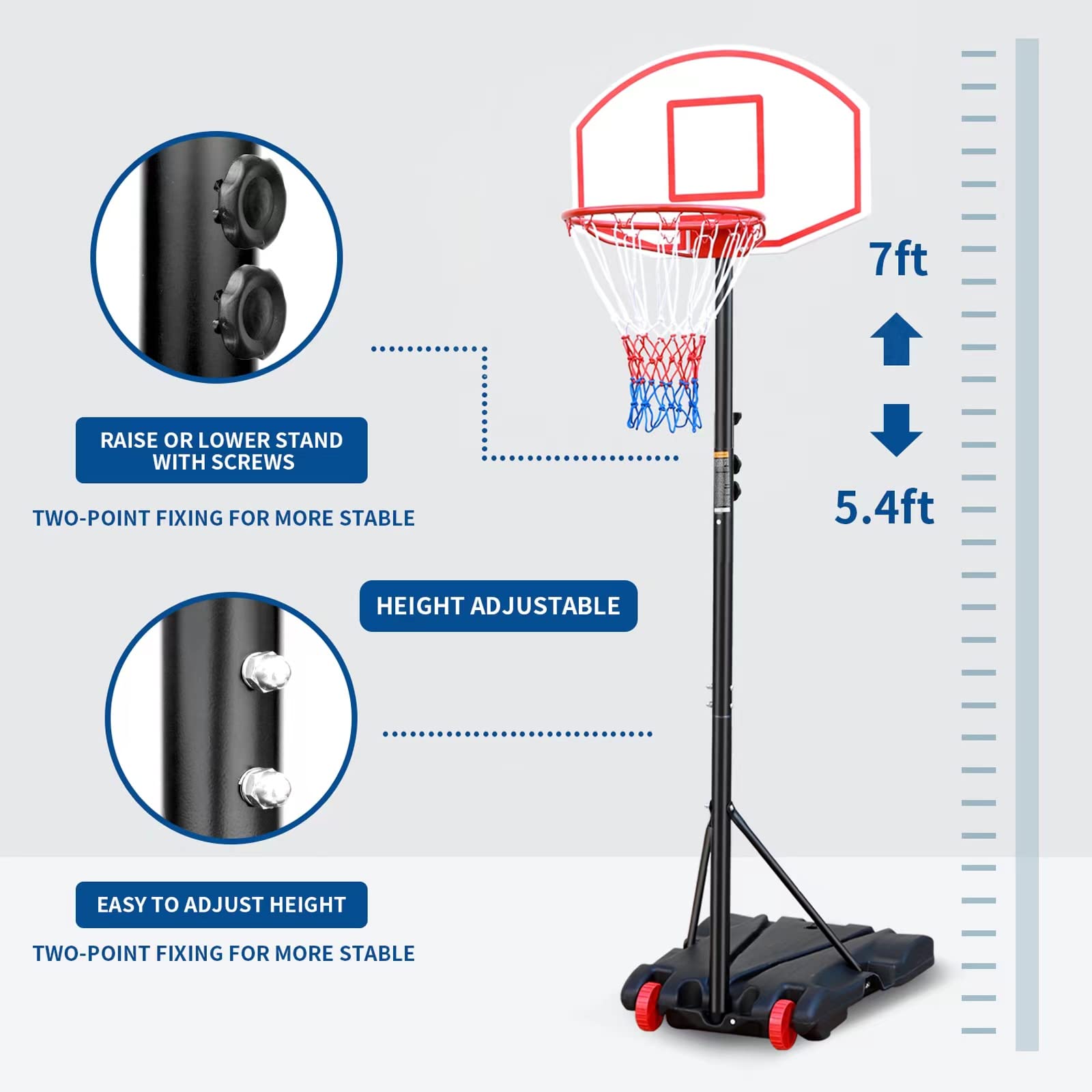 Kids Adjustable Basketball Hoop Outdoor 7ft Portable Basketball Hoop Goals System in Backyard Gym Family Easy to Move Indoor or Outdoor