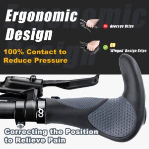 CyclingDeal Mountain Bike Bicycle Handlebar Grips - with Specialized Ergonomic & Anti-Slip Design for MTB & Hybrid Bikes - 1 Pair of Soft Gel Grips - Grips with Bar Ends