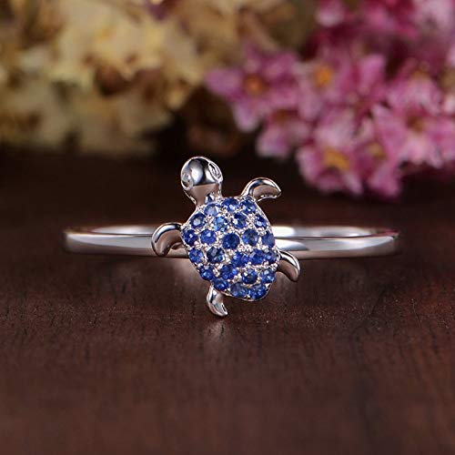 Turtle Rings Sapphire Full Diamond Turtle Rings CZ Simulated Diamond Animal Ring for Women & Young Girls Gifts - Sea Animal Themed Rings(SIZE 8)