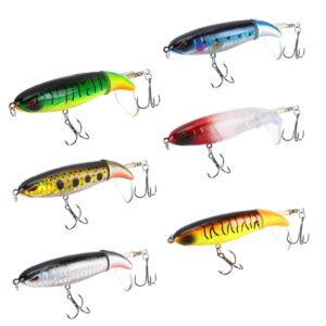 6pcs fishing lures for bass, bass whopper lures kit, plopping bass lure with floating rotating tail for bass trout, bass topwater lure for freshwater saltwater