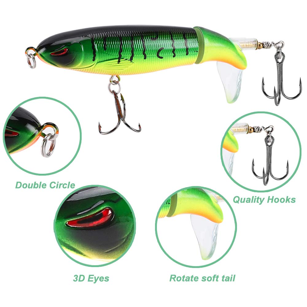 6PCS Fishing Lures for Bass, Bass Whopper Lures Kit, Plopping Bass Lure with Floating Rotating Tail for Bass Trout, Bass Topwater Lure for Freshwater Saltwater