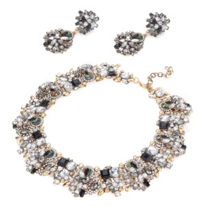 JOERICA Bib Statement Necklace for Women Chunky Choker Necklace and Earrings Set Vintage Rhinestone Statement Necklace Fashion Costume Set for Women