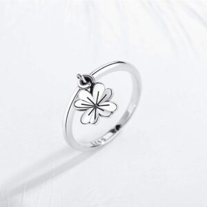 Shakespecial Four Leaf Clover Ring Sterling Silver 925 Lucky Love Band for Women Girls US Size 6 7 8(6)