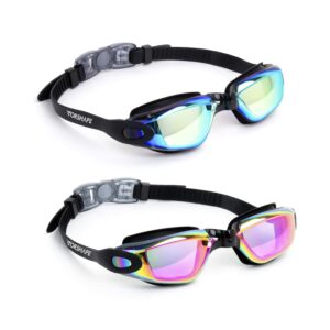 vorshape swim goggles pack of 2 swimming goggle no leaking adult men women youth, aqua & black pink, anti fog