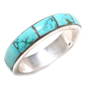 Band Ring for Men Women 925 Sterling Silver Jewelry Turquoise Gemstone Handmade Fashion Jewelry Gifts for Her Size 8 (USA)