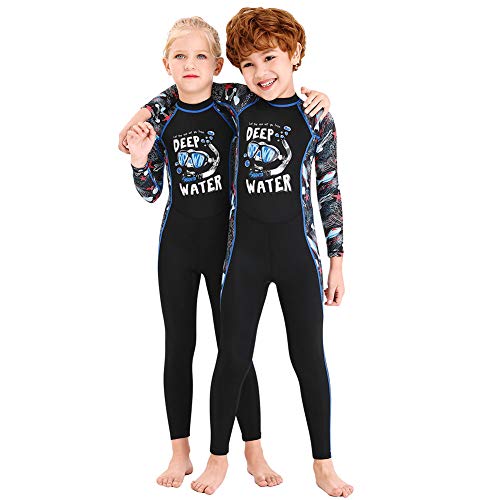 Full Body Kids Swimsuit One Piece Rash Guard Long Sleeve Wetsuit Skin for Girls Boys Children, Sunsuit Swimwear UPF 50+ UV Sun Protection Quick Dry for Beach Water Sports (Boy Black, S)