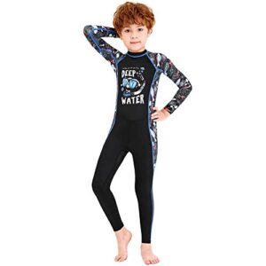 Full Body Kids Swimsuit One Piece Rash Guard Long Sleeve Wetsuit Skin for Girls Boys Children, Sunsuit Swimwear UPF 50+ UV Sun Protection Quick Dry for Beach Water Sports (Boy Black, S)