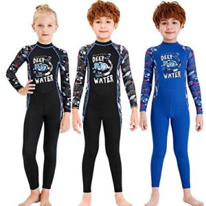 Full Body Kids Swimsuit One Piece Rash Guard Long Sleeve Wetsuit Skin for Girls Boys Children, Sunsuit Swimwear UPF 50+ UV Sun Protection Quick Dry for Beach Water Sports (Boy Black, S)