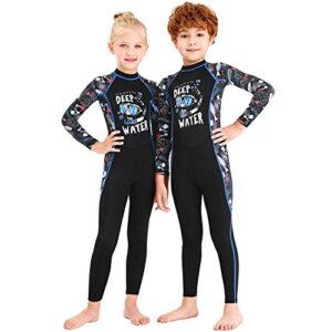 Full Body Kids Swimsuit One Piece Rash Guard Long Sleeve Wetsuit Skin for Girls Boys Children, Sunsuit Swimwear UPF 50+ UV Sun Protection Quick Dry for Beach Water Sports (Boy Black, S)