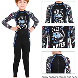 Full Body Kids Swimsuit One Piece Rash Guard Long Sleeve Wetsuit Skin for Girls Boys Children, Sunsuit Swimwear UPF 50+ UV Sun Protection Quick Dry for Beach Water Sports (Boy Black, S)