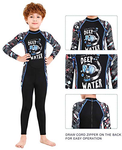 Full Body Kids Swimsuit One Piece Rash Guard Long Sleeve Wetsuit Skin for Girls Boys Children, Sunsuit Swimwear UPF 50+ UV Sun Protection Quick Dry for Beach Water Sports (Boy Black, S)