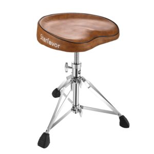 Starfavor Drum Throne Height Adjustable Padded Seat Drum Stool, with Double Braced Anti-Slip Feet Swivel Drum Chair, Butt Shape, Brown, ST-550BR