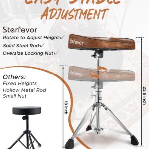 Starfavor Drum Throne Height Adjustable Padded Seat Drum Stool, with Double Braced Anti-Slip Feet Swivel Drum Chair, Butt Shape, Brown, ST-550BR