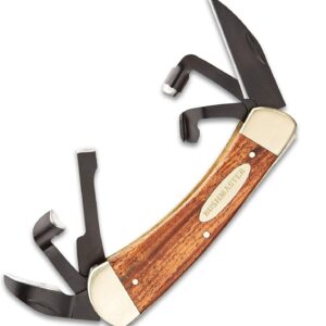 Bushmaster Classic Whittler's Pocket Knife - Carbon Steel Blades, Wooden Handle Scales, Nickel Silver Bolsters - Closed Length 4 1/4"