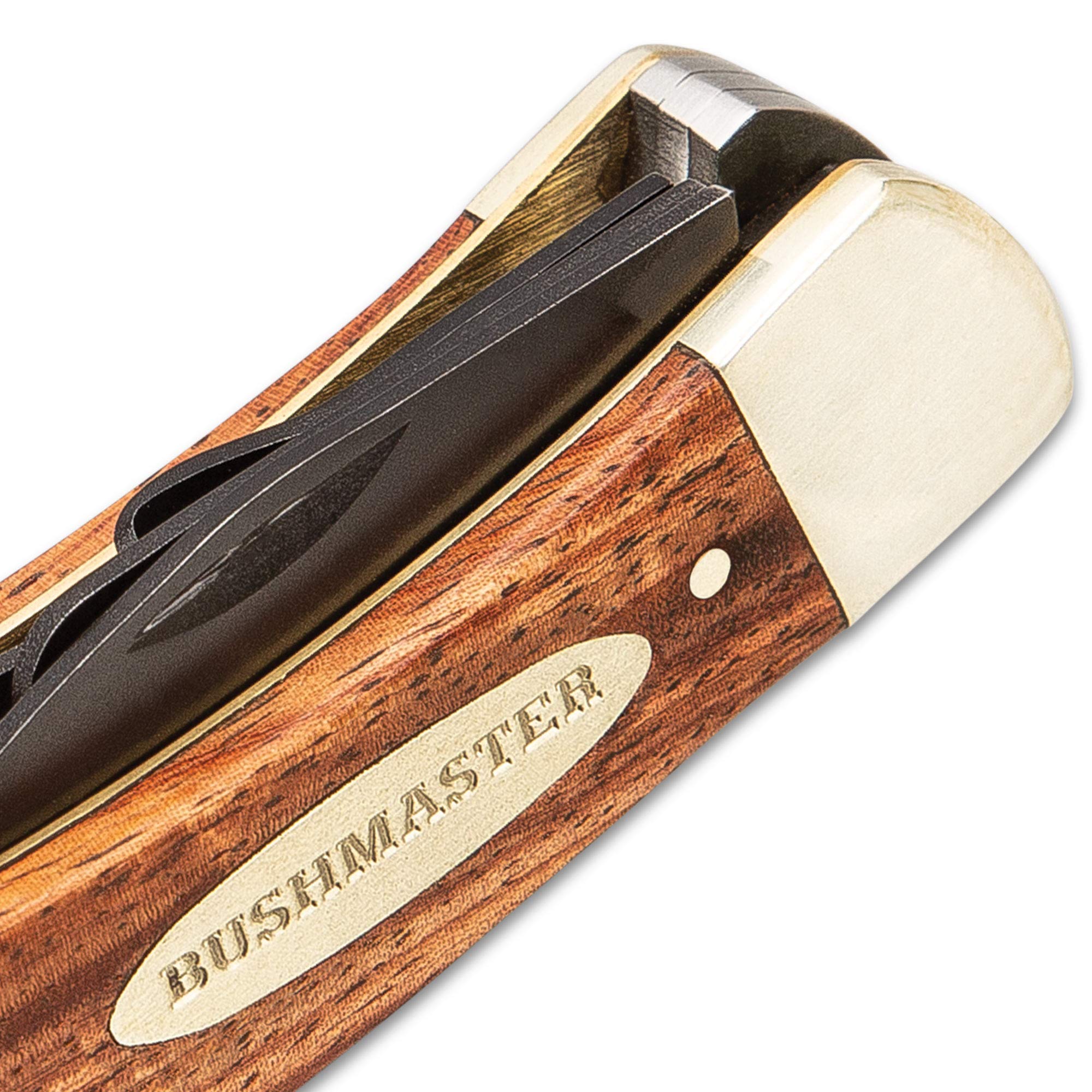 Bushmaster Classic Whittler's Pocket Knife - Carbon Steel Blades, Wooden Handle Scales, Nickel Silver Bolsters - Closed Length 4 1/4"