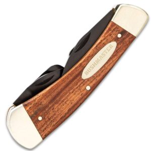 Bushmaster Classic Whittler's Pocket Knife - Carbon Steel Blades, Wooden Handle Scales, Nickel Silver Bolsters - Closed Length 4 1/4"