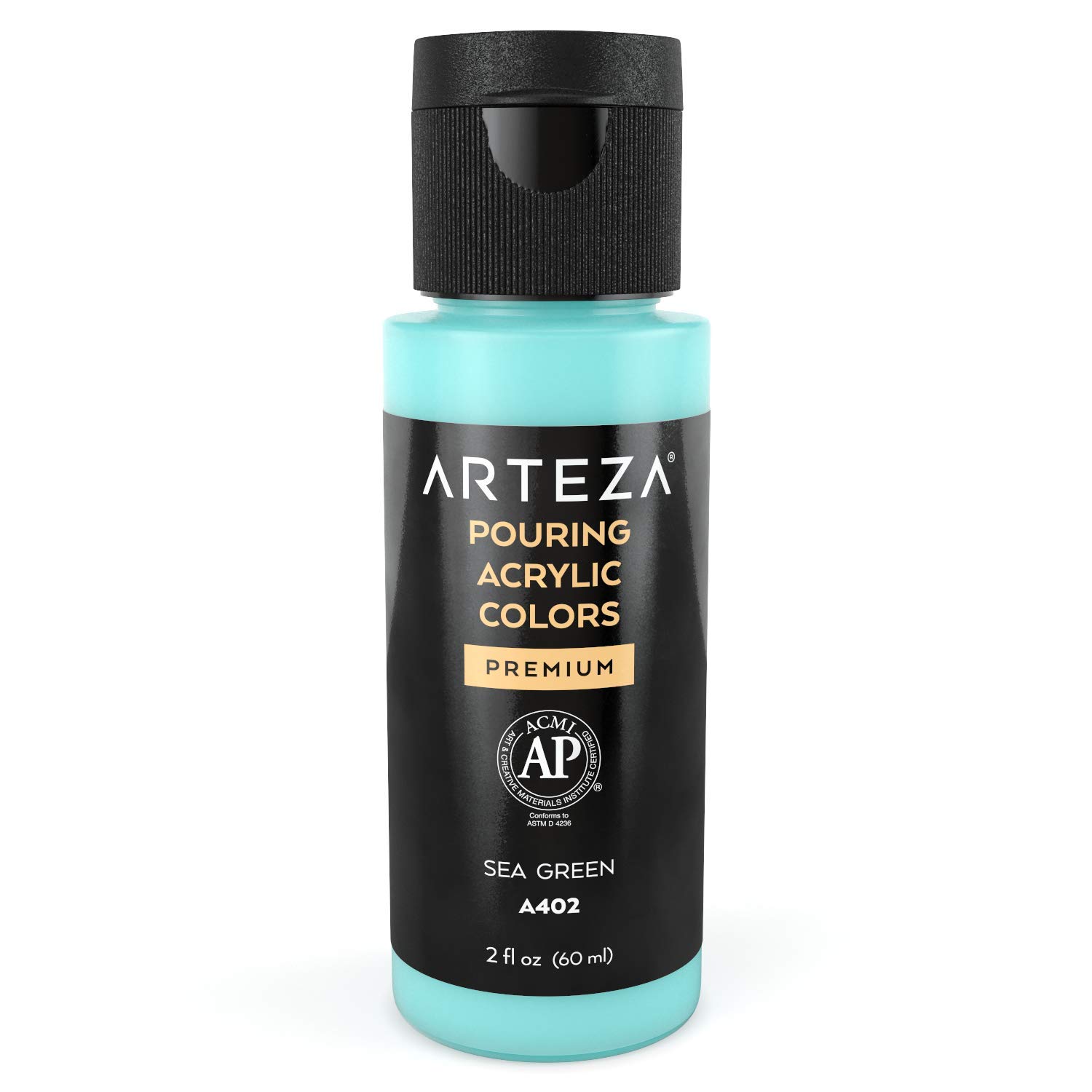 ARTEZA Acrylic Pouring Paint, 2oz (60 ml), Sea Green High Flow Acrylic Paint, No Mixing Needed, Paint for Pouring on Canvas, Glass, Paper, Wood, Tile, and Stones