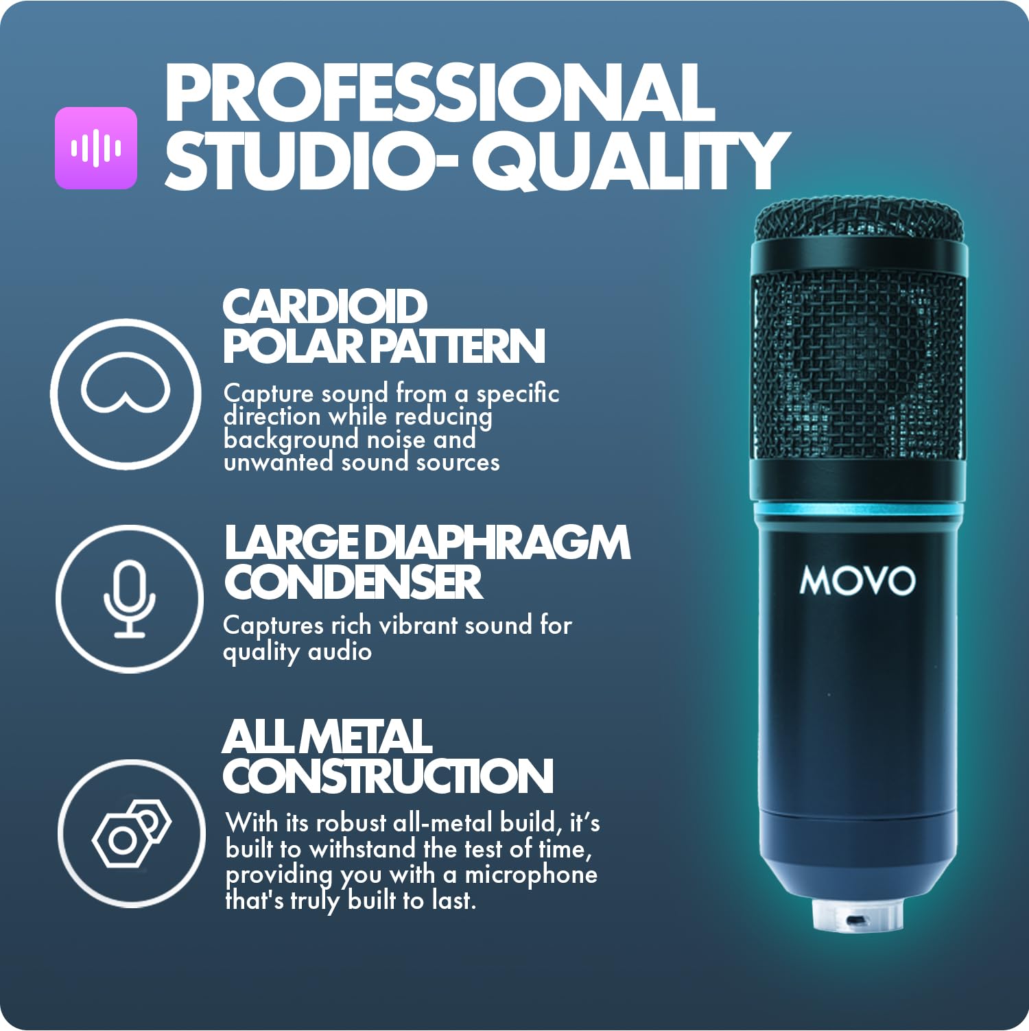 Movo PodPak4T 4-Pack Universal XLR Podcast Microphone Bundle- Includes 4 Cardioid Condenser Mics, Desktop Mic Stands, Pop Filters, Shock Mounts, and Cables for Podcast Equipment