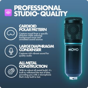 Movo PodPak2T 2-Pack Universal XLR Condenser Microphone Podcasting Equipment Bundle for 2 - Includes 2 Cardioid Mics, Desktop Stands, Shock Mounts, Pop Filters and Cables - Podcast and YouTube Kit