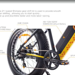 MZZK Electric Bikes for Adults 750W BaFang Motor Ebikes 26" Fat Tire Mountain Electric Bicycle, 25+MPH, Snow Beach E-Bike with Removable 48V Larger Battery 7-Speed UL