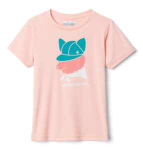 columbia youth girls petit pond graphic short sleeve tee, pink sand foxy undercover, medium