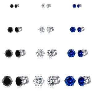 Spiritlele Colorful CZ Magnetic Earrings Set Crystal Clip on Non Pierced Earrings Fake Stud Earrings for Women Men