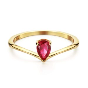 Michooyel 18K Gold Plated Ruby Rings Simple Pear Cut Dainty Rings Sterling Silver Women Promise Ring