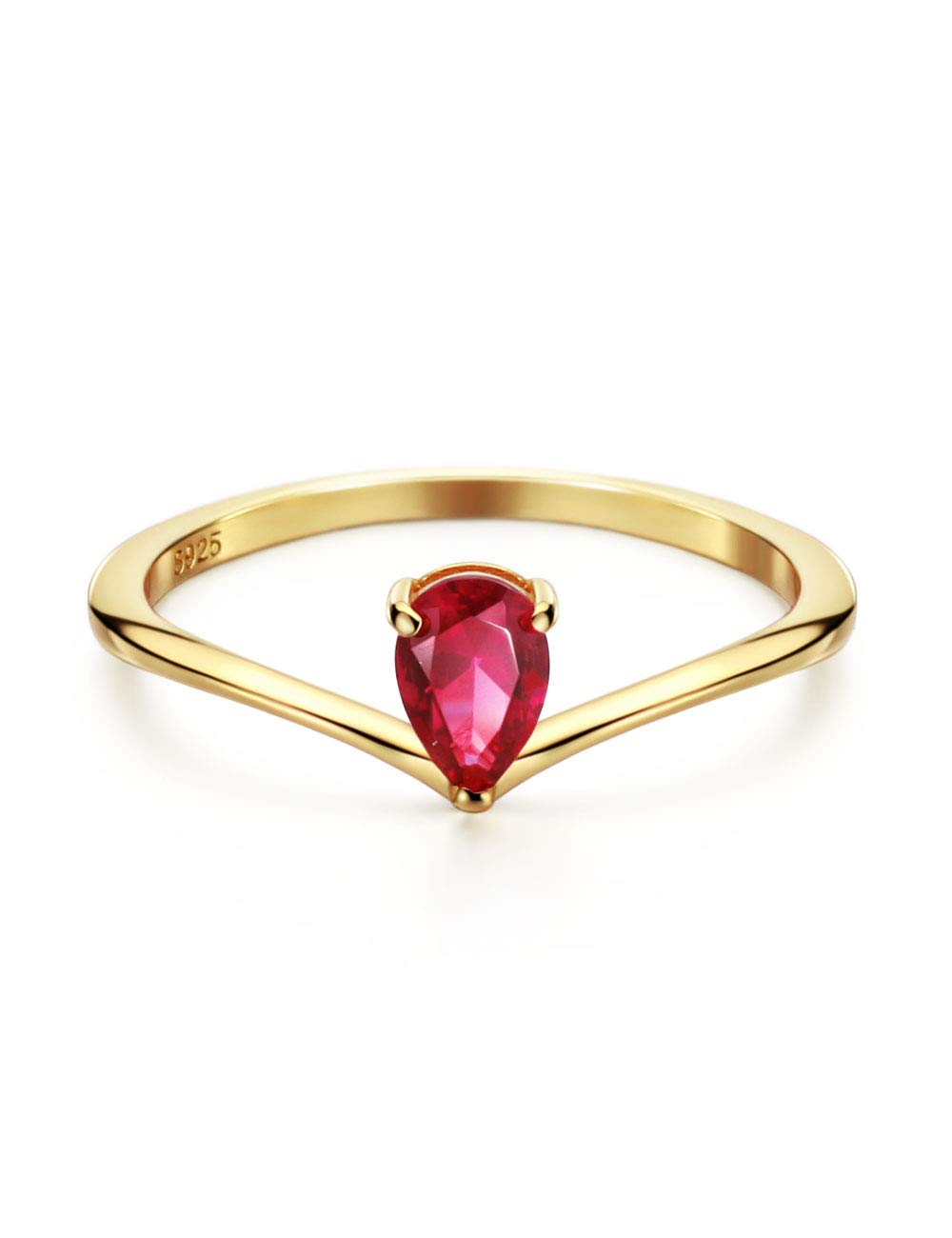 Michooyel 18K Gold Plated Ruby Rings Simple Pear Cut Dainty Rings Sterling Silver Women Promise Ring