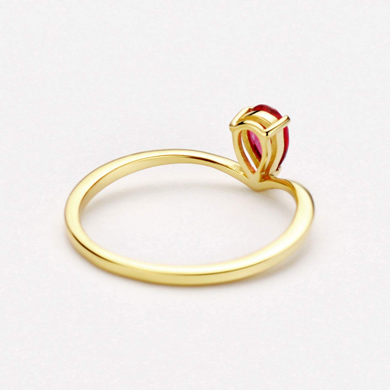 Michooyel 18K Gold Plated Ruby Rings Simple Pear Cut Dainty Rings Sterling Silver Women Promise Ring