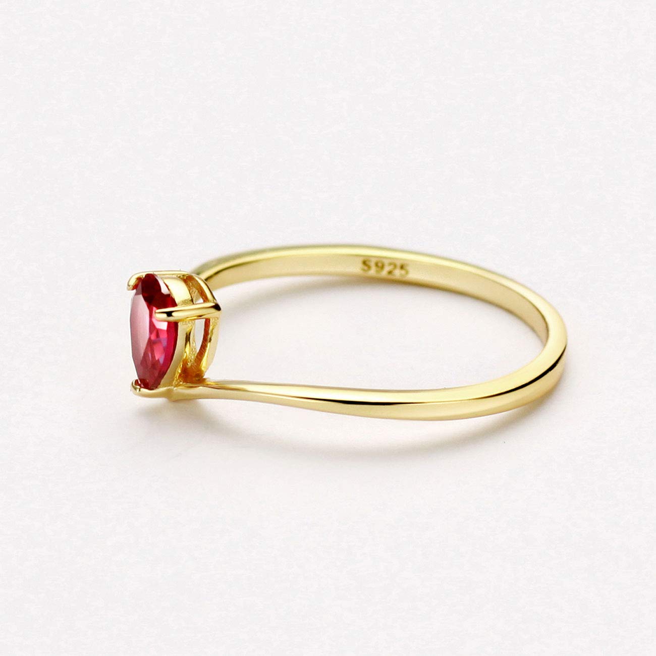 Michooyel 18K Gold Plated Ruby Rings Simple Pear Cut Dainty Rings Sterling Silver Women Promise Ring