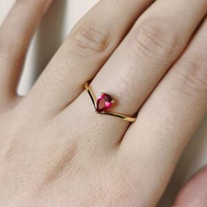 Michooyel 18K Gold Plated Ruby Rings Simple Pear Cut Dainty Rings Sterling Silver Women Promise Ring