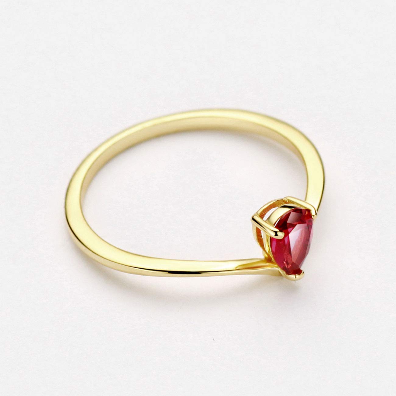 Michooyel 18K Gold Plated Ruby Rings Simple Pear Cut Dainty Rings Sterling Silver Women Promise Ring