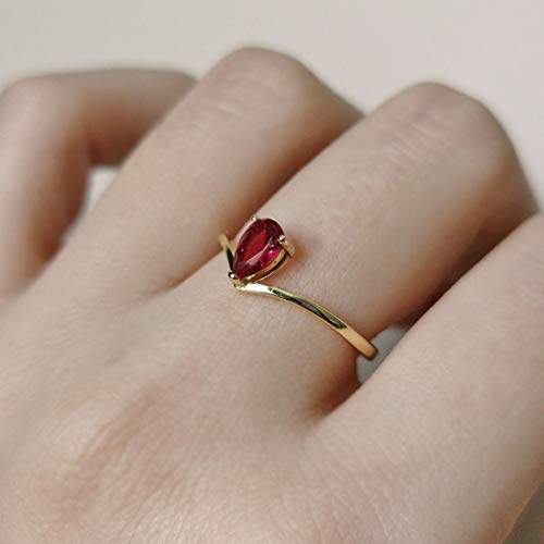 Michooyel 18K Gold Plated Ruby Rings Simple Pear Cut Dainty Rings Sterling Silver Women Promise Ring