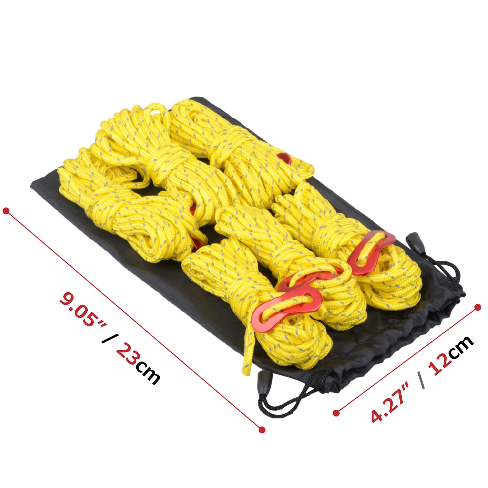 Azarxis Reflective Tent Guide Rope Lightweight Guy Line Cord with Aluminum Adjuster Tensioner for Camping Hiking Backpacking - Essential Survival Gear 13 ft per piece (Yellow - 4mm - 12 Pack)