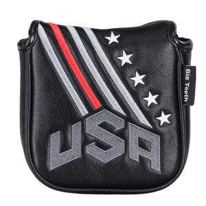 big teeth golf putter cover square half heel shaft mallet putter head covers usa stripe and star fit for most brand golf putters (square mallet putter cover)