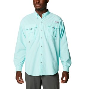 columbia men's pfg bahama ii long sleeve shirt, breathable, uv protection, gulf stream/realtree edge, x-large