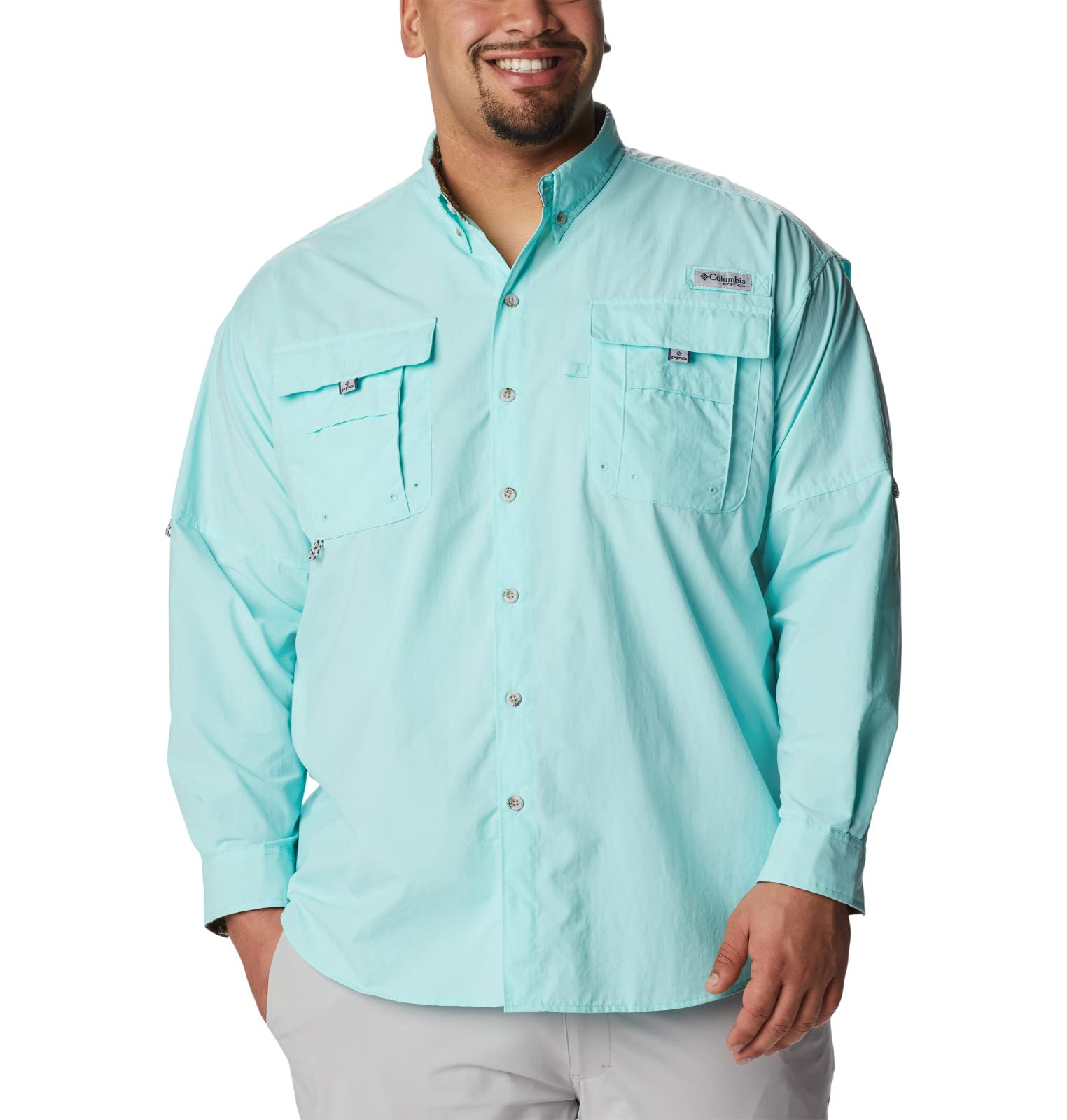 Columbia Men's PFG Bahama II Long Sleeve Shirt, Breathable, UV Protection, Gulf Stream/Realtree Edge, X-Large