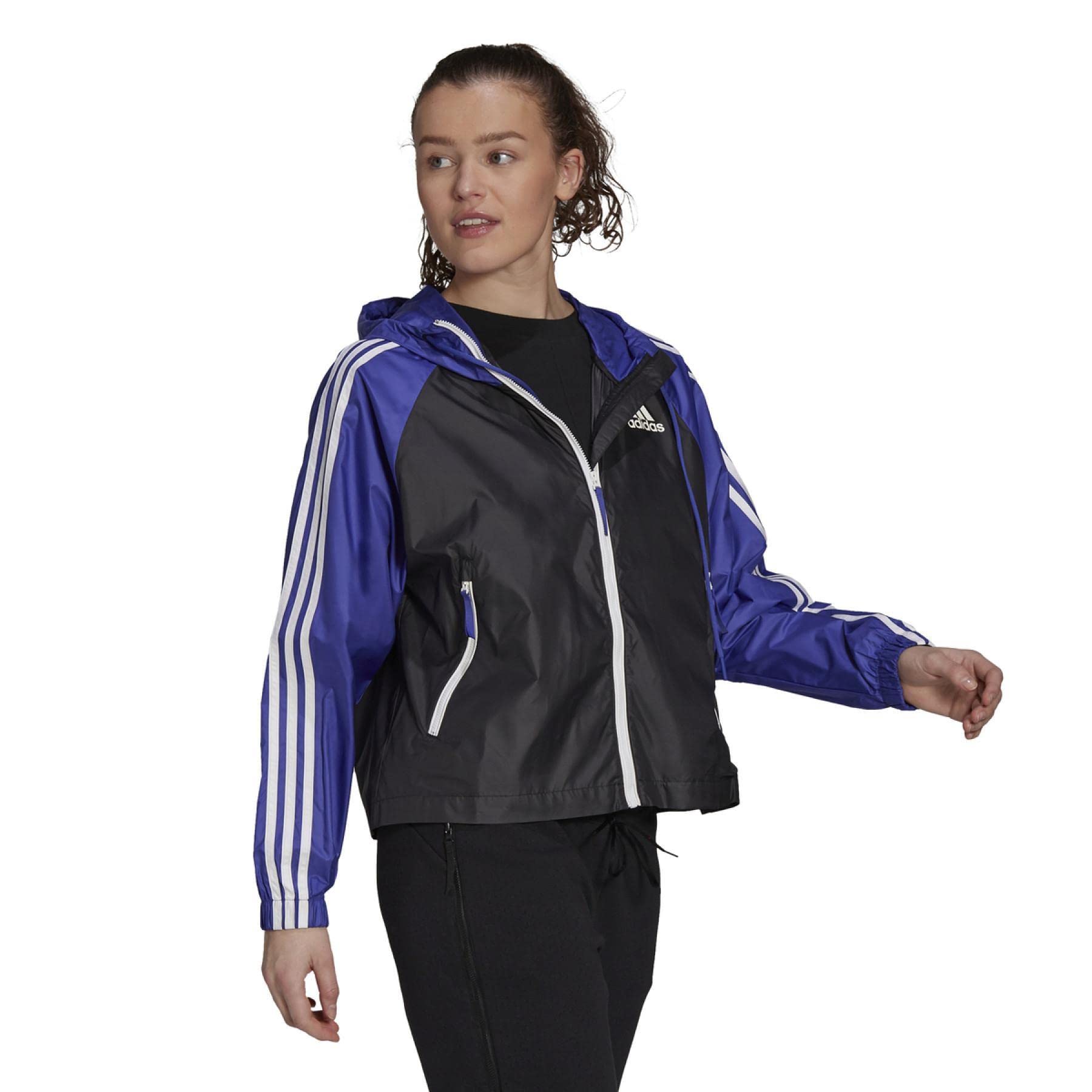 adidas Womens Basic 3-Stripes Wind Jacket Semi Night Flash Small