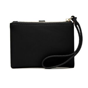 AOXONEL Womens Wallets Small Rfid Bifold Wristlet,Ladies Wallets for Card Coin,Change Purse with Wrist Strap (Black)