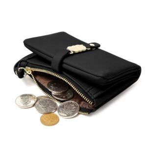 AOXONEL Womens Wallets Small Rfid Bifold Wristlet,Ladies Wallets for Card Coin,Change Purse with Wrist Strap (Black)