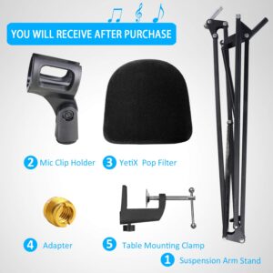 Blue Yeti X Mic Stand with Pop Filter - Microphone Boom Arm Stand with Flocked Foam Windscreen for Blue Yeti X Microphone by YOUSHARES (18.5in+20in)