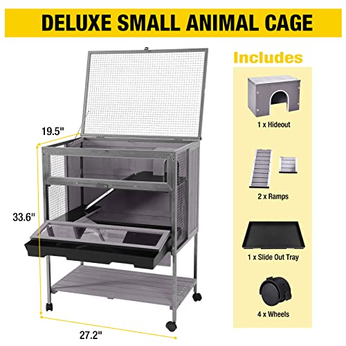 Hamster Cage Large Guinea Pig Cage with Metal Frame Movable Rat Habitat with Aluminium Alloy Edge,Plastic Deep Not Leakage Pull Out Tray,Storage Shelf