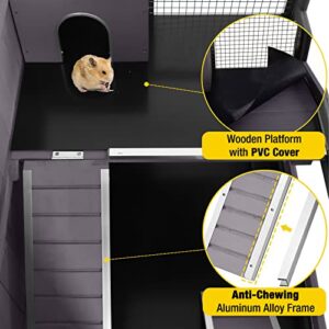 Hamster Cage Large Guinea Pig Cage with Metal Frame Movable Rat Habitat with Aluminium Alloy Edge,Plastic Deep Not Leakage Pull Out Tray,Storage Shelf