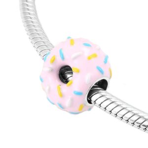 Donut Charm 925 Sterling Silver Food Charm Pizza Charm Drink Charm Birthday Charm for Pandora Charm Bracelet (Donut)