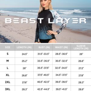 Women's Rash Guard Long Sleeve Sun Protection UPF 50+ Beast Series Swimsuit Top(Wolf,L)