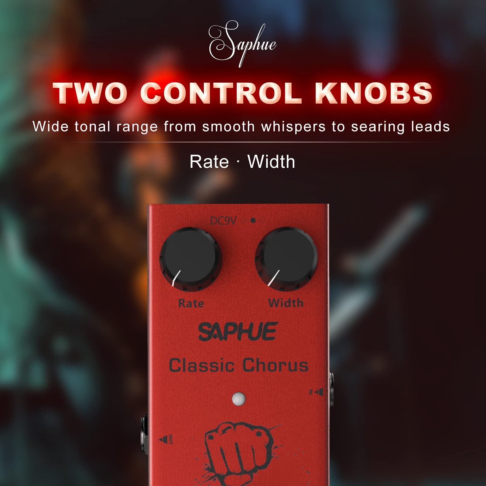 SAPHUE Classic Chorus Guitar Effects Pedal Rate/Width Knob High Low Frequency Effect Pedals with Steel Metal Shell Mini Single Type Dc 9V with True By