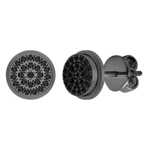 Dazzlingrock Collection Round Black Diamond Double Halo Style Pushback (Unisex) Stud Earring in Black Plated 925 Sterling Silver (0.10 ctw, Color Black, Clarity Opaque)