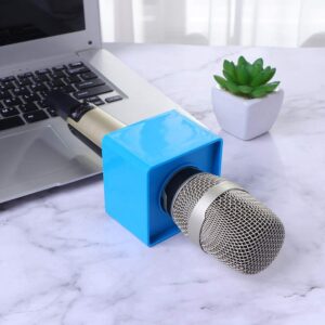 NUOBESTY 2Pcs Microphone Flag Station Logo Square Cube Shaped Portable Mic Stands Injection Molding Flag for TV Conference Interviews Stage (Blue)