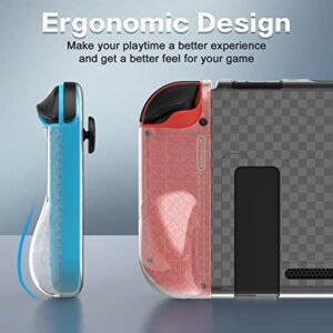 HEYSTOP Switch Case and Screen Protector - Dockable Soft TPU Protective Cover for Nintendo Console With 6 Thumb Grips and Accessories